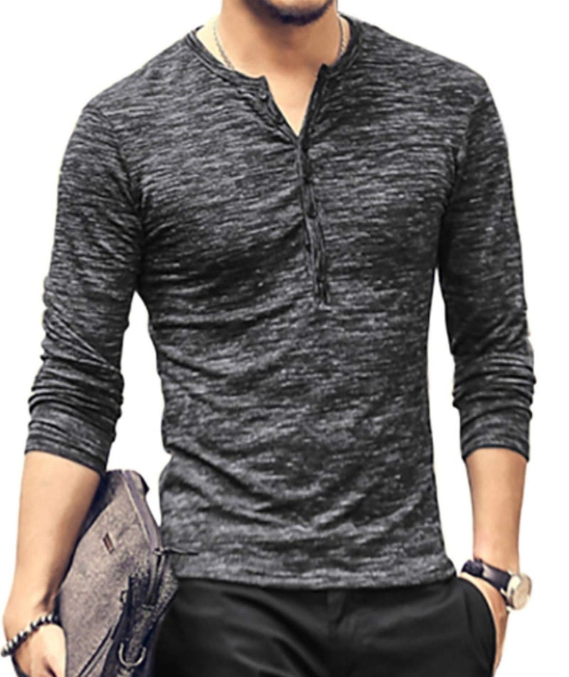 KUYIGO Men's Casual Mens Shirts Stylish Basic Henley Long Sleeve Cotton Fashion T-Shirt Black Medium - Image 2